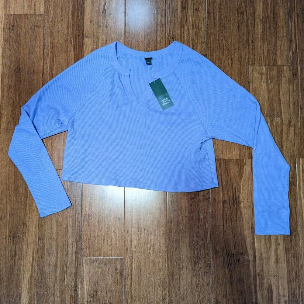 Wild Fable Purple Cropped Waffle Knit Long Sleeve Top Size Medium